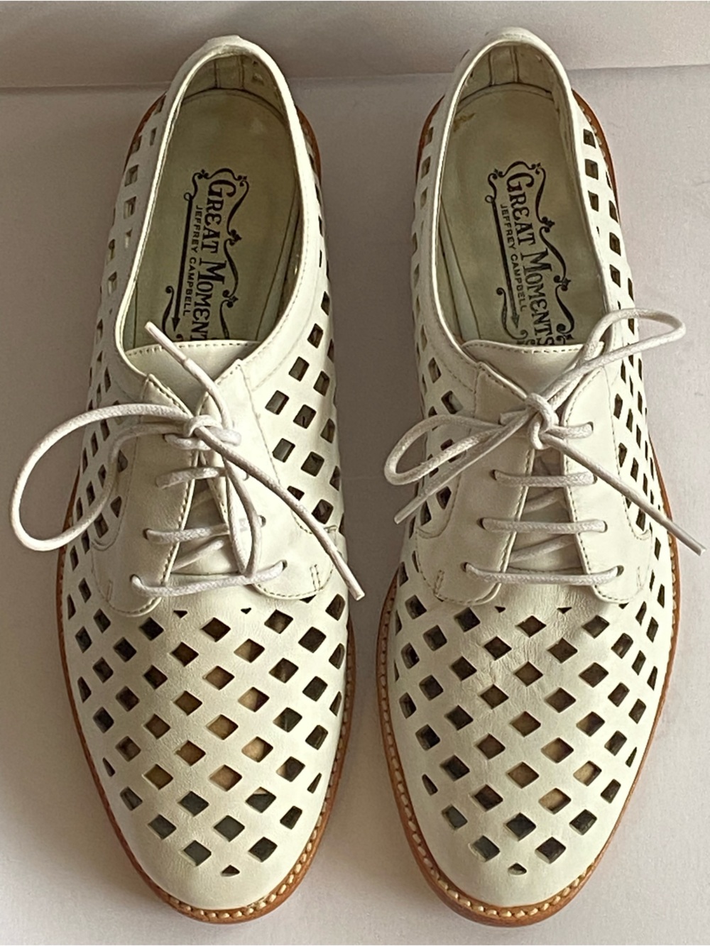 Jeffrey Campbell Great Moments Perforated Leather Oxford Shoes White Size 10 EUC